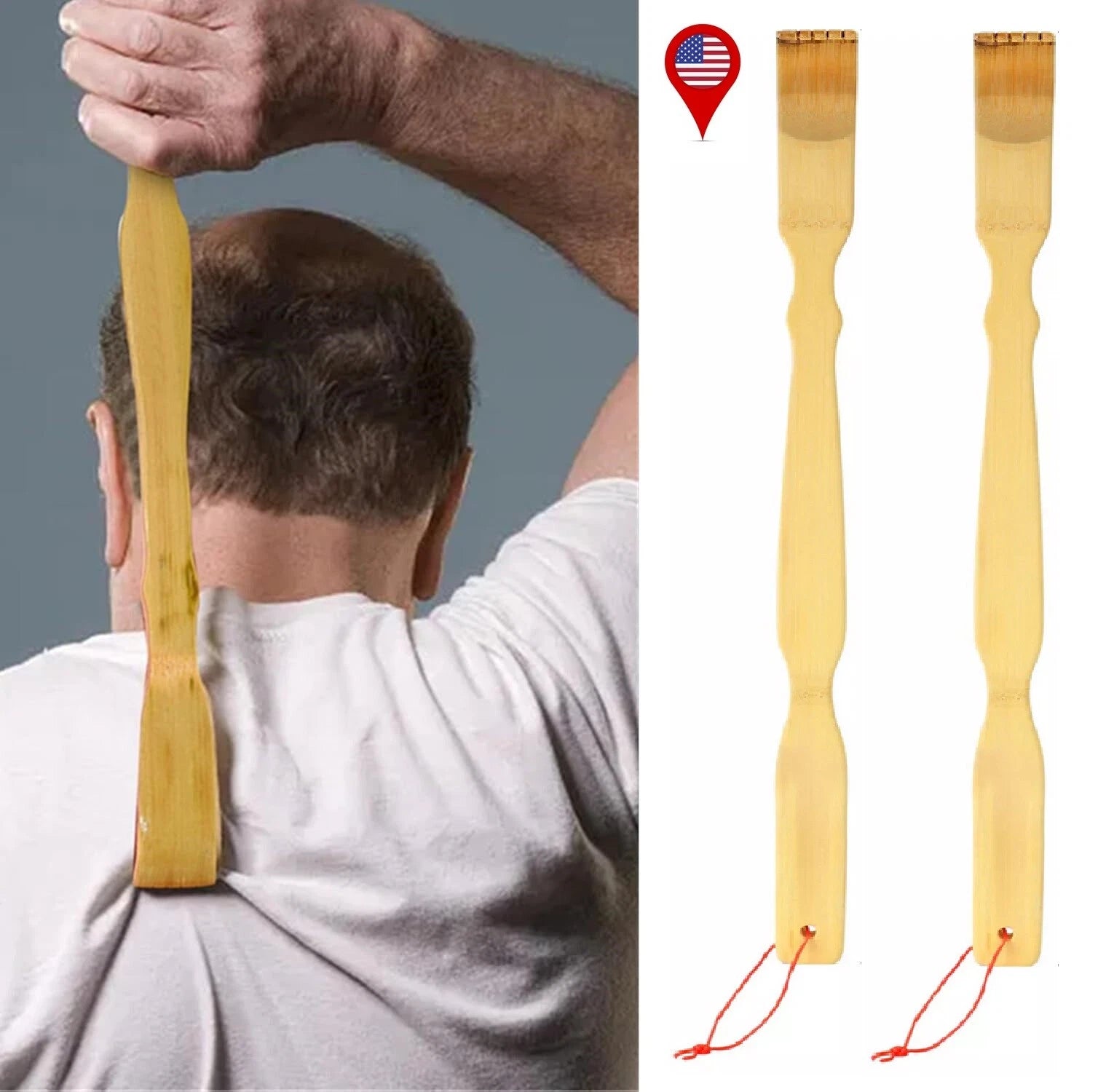 2Pcs Back Scratcher Massage Rollers Bamboo Long Reach Therapeutic Natural USA