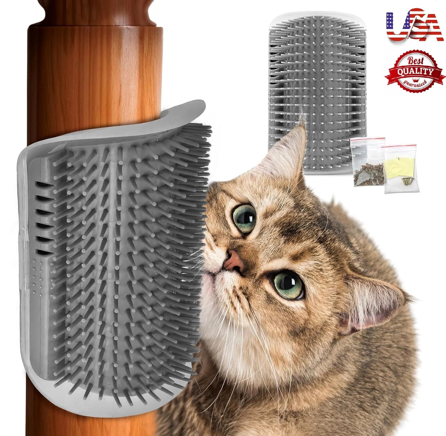 2× Cat Self Groomer w/ Catnip Wall Corner Massage Comb Scratcher Grooming Brush