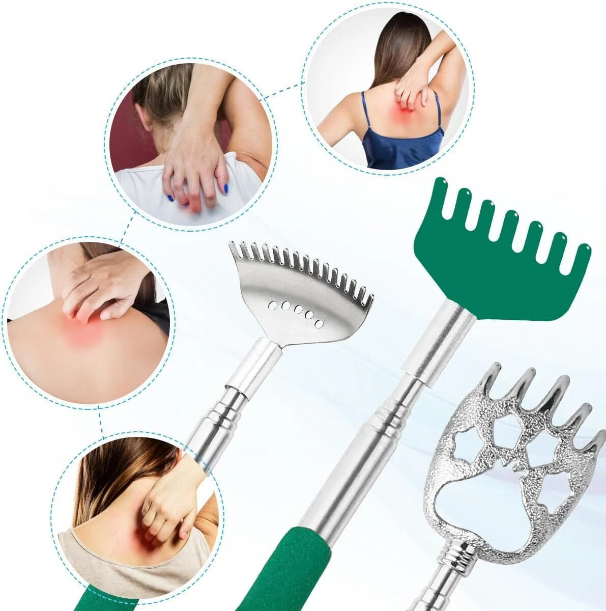 3pcs Diff Back Scratcher Metal Portable Telescoping Back Scratchers-Rubber Handl