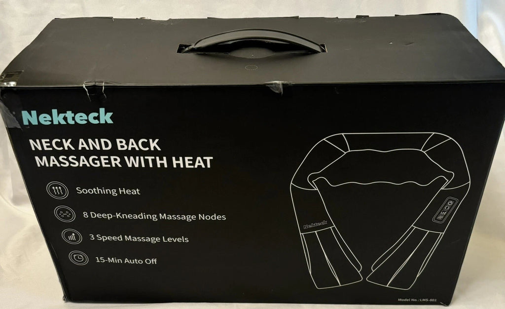 Nekteck Shiatsu Neck/Back Massager with Heat, Electric, Deep Tissue, 8 Nodes New