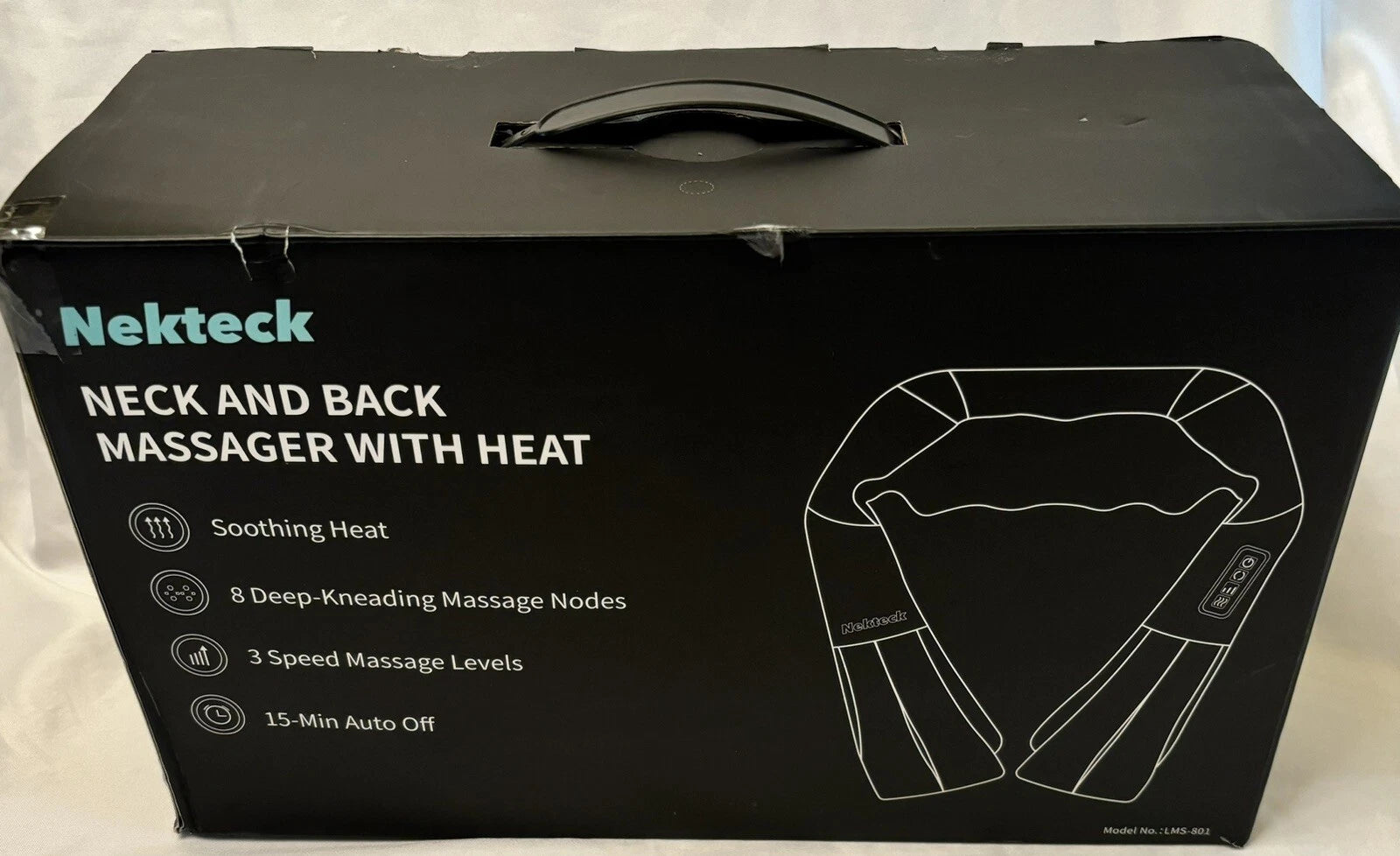 Nekteck Shiatsu Neck/Back Massager with Heat, Electric, Deep Tissue, 8 Nodes New