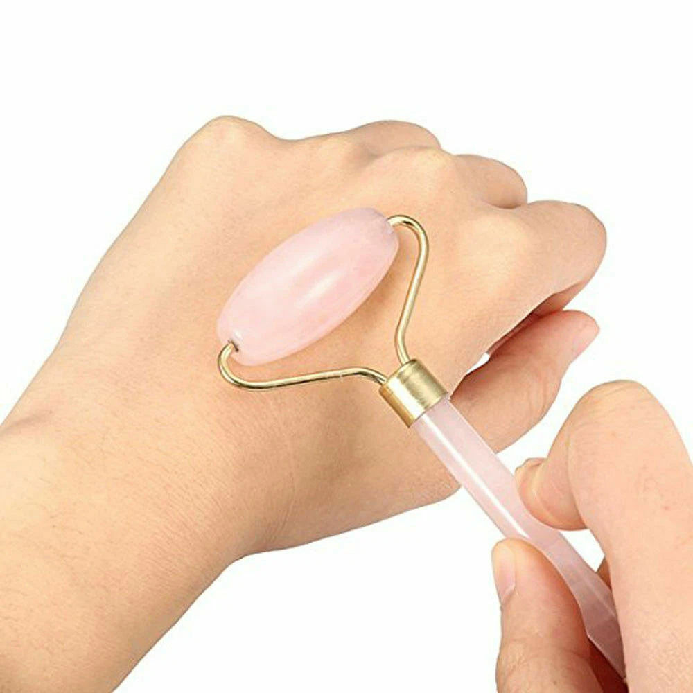 Rose Quartz Crystal GuaSha Facial Roller+Body Gua Sha Board Massager Tool Set