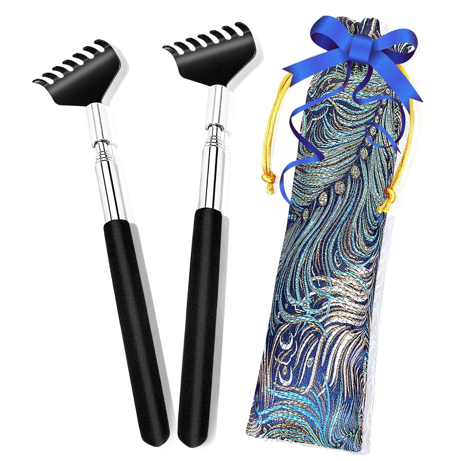 Portable Extendable Back Scratcher, 2 Pack Metal Telescoping Backscratchers