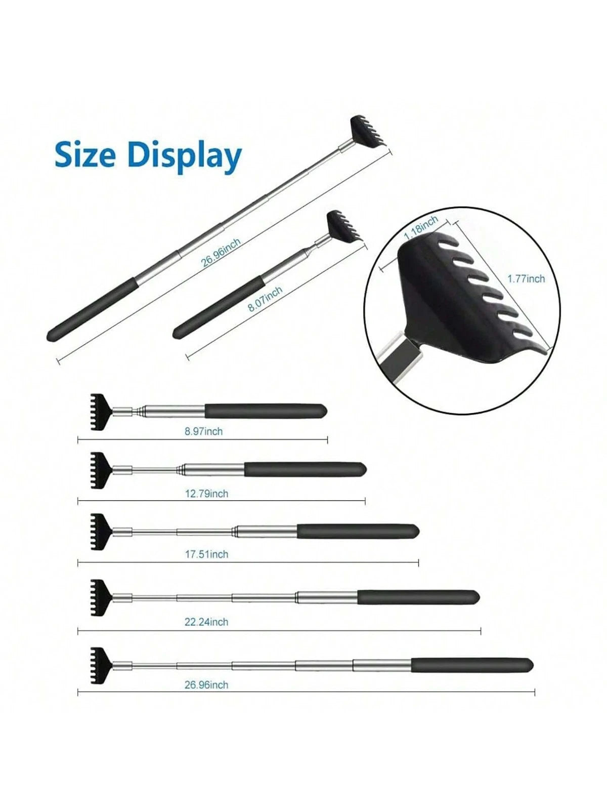 Stainless Steel Back Scratcher 1P Extendable Telescopic Itch Relief Massager NEW