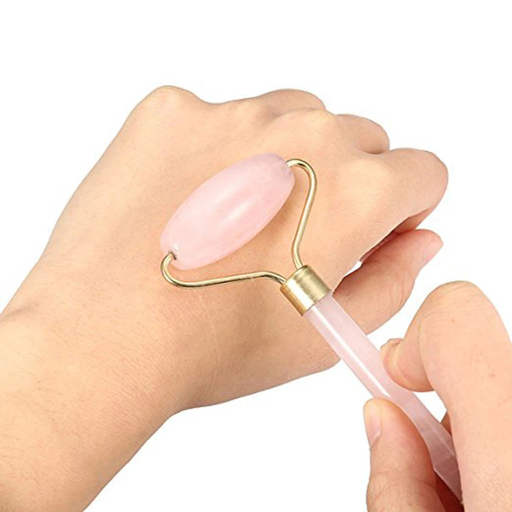 Rose Quartz Crystal GuaSha Facial Roller+Body Gua Sha Board Massager Tool Set