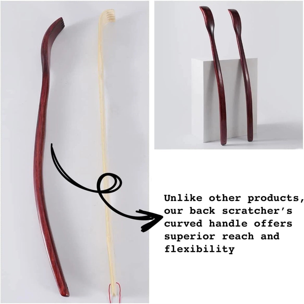 "Oversized Wooden Back Scratcher: 18'' Extended Curved Handle for Better Reach,
