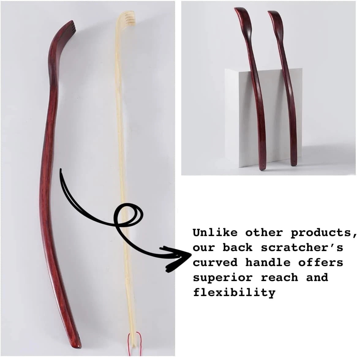 "Oversized Wooden Back Scratcher: 18'' Extended Curved Handle for Better Reach,