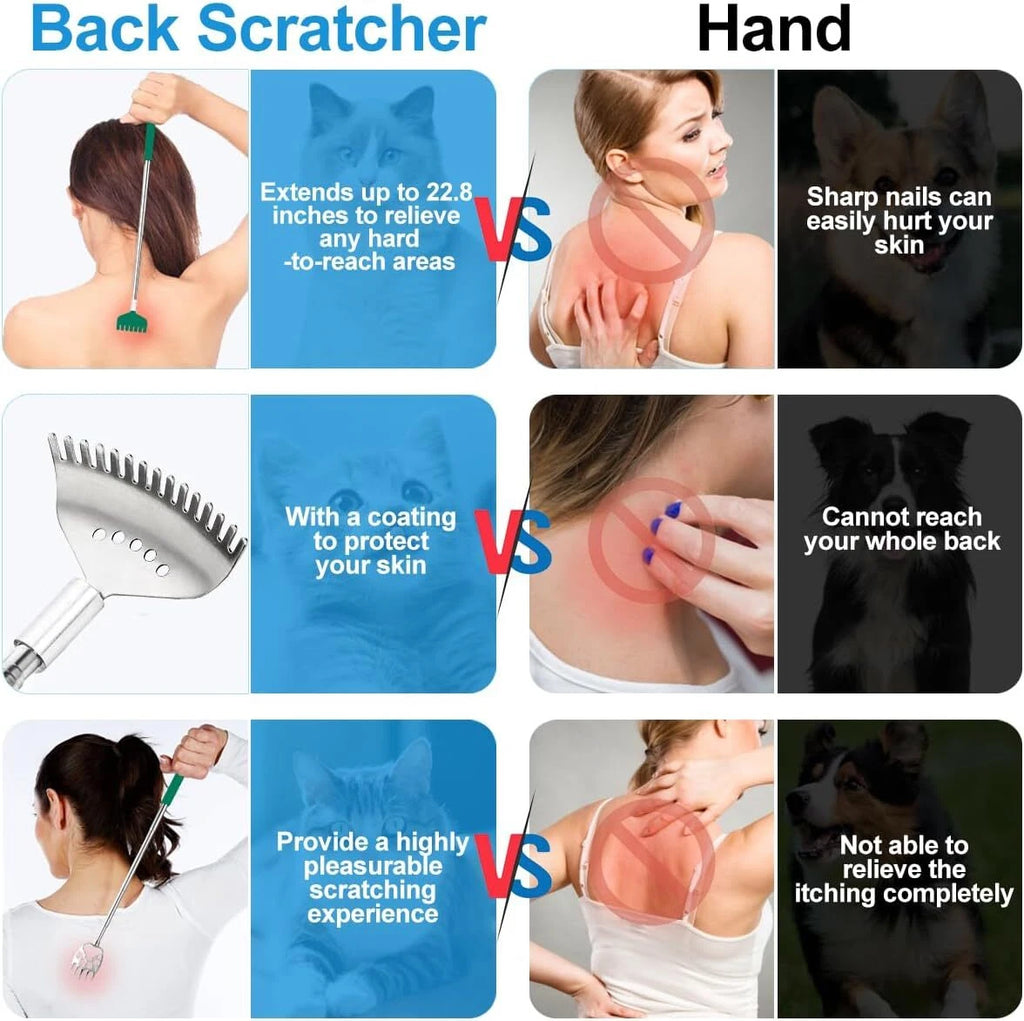3pcs Diff Back Scratcher Metal Portable Telescoping Back Scratchers-Rubber Handl