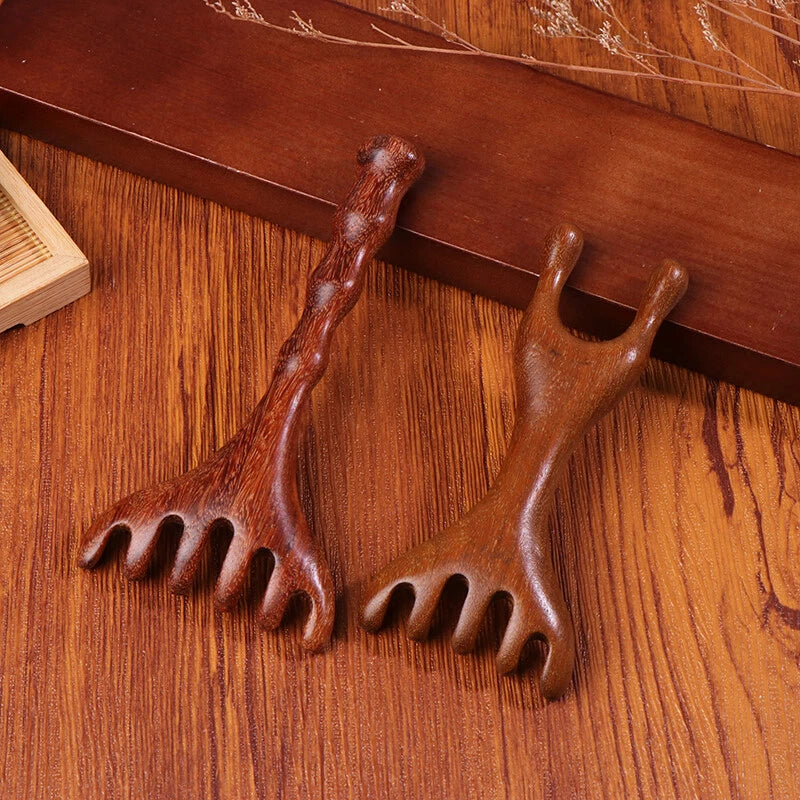 1PC Natural Golden Sandalwood Five-Claw Scalp Massager Gua Sha Tool Scratcher