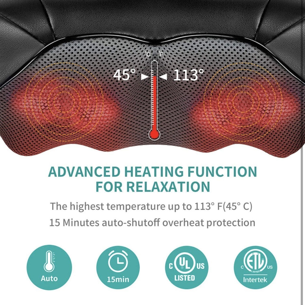Nekteck Shiatsu Neck/Back Massager with Heat, Electric, Deep Tissue, 8 Nodes New