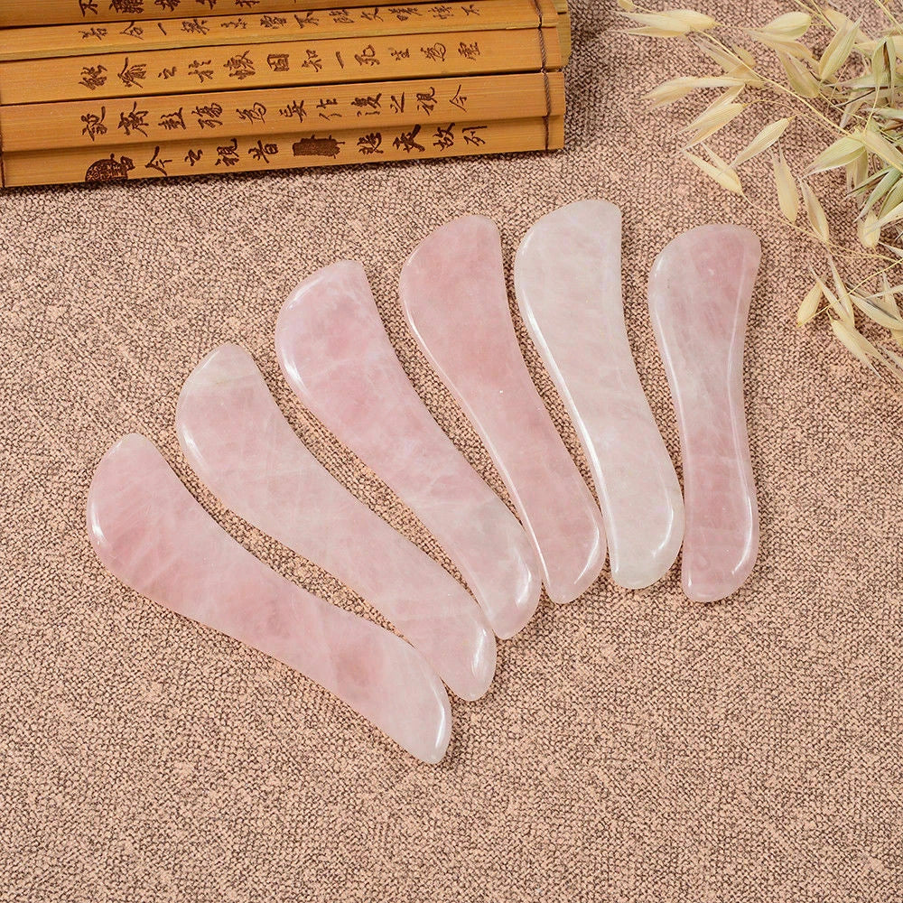 Rose Quartz Crystal GuaSha Facial Roller+Body Gua Sha Board Massager Tool Set