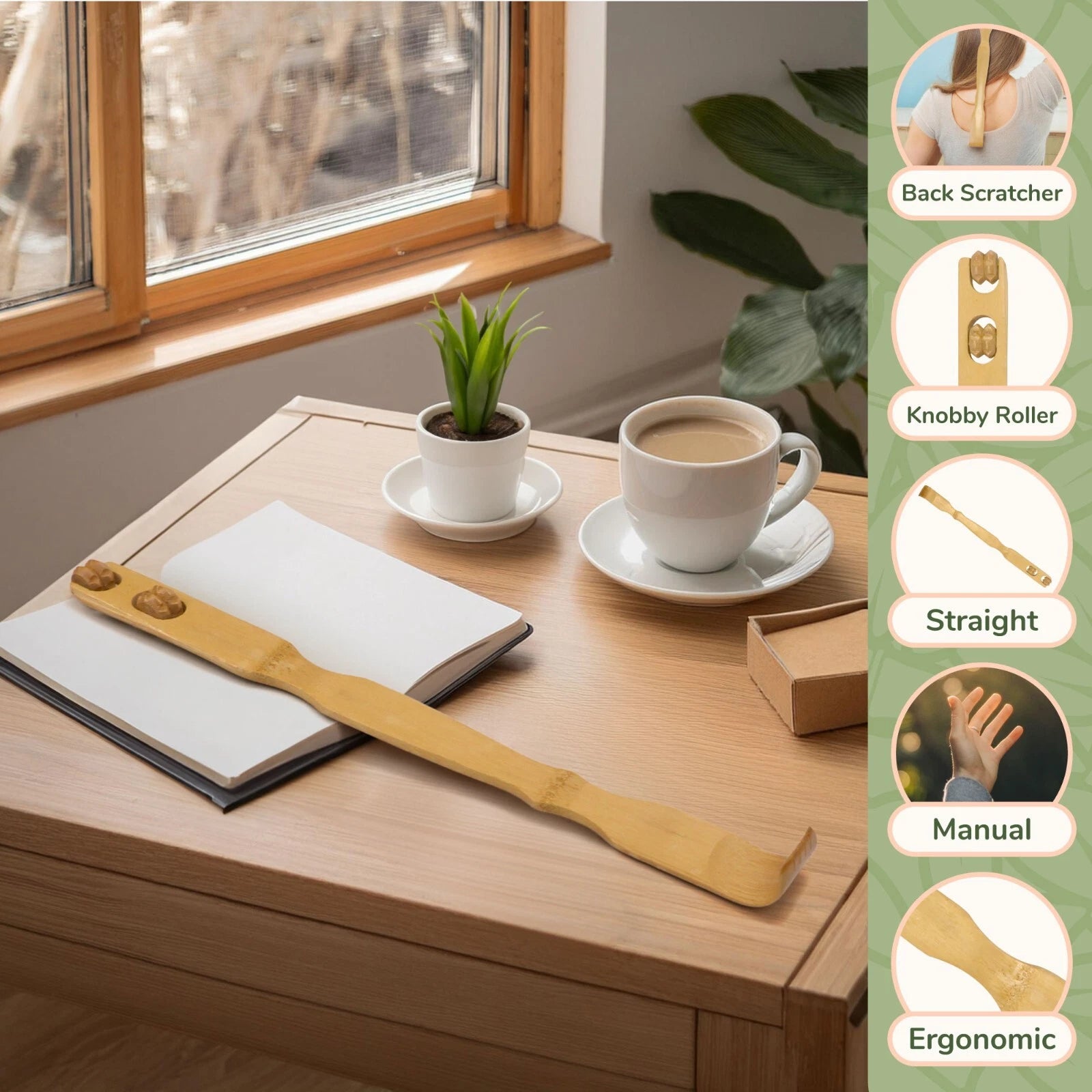 Bamboo Backscatcher with Massage Roller Handle + Shoe Horn Bamboo Minnesota