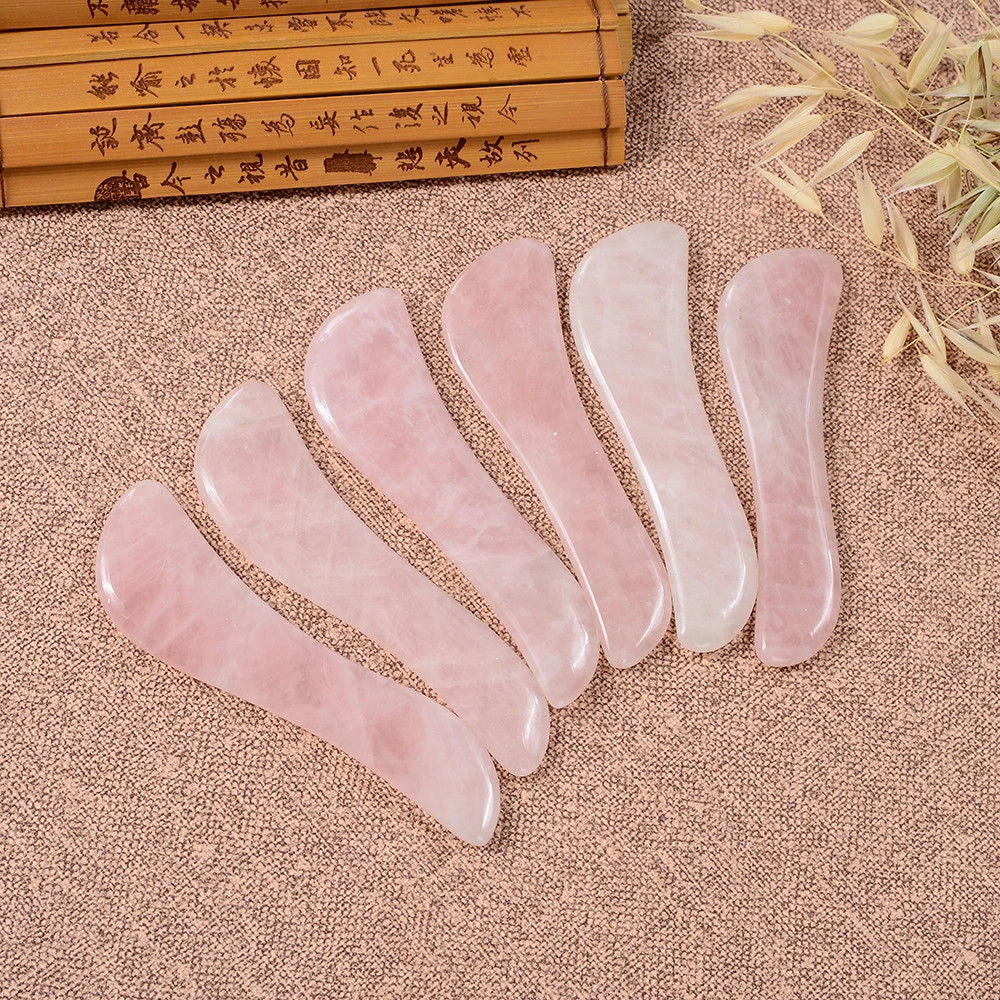 Rose Quartz Crystal GuaSha Facial Roller+Body Gua Sha Board Massager Tool Set
