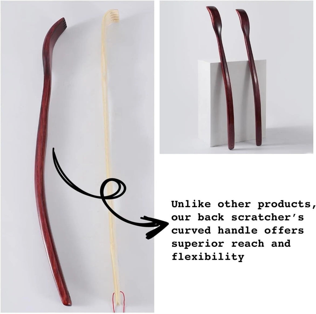 "Oversized Wooden Back Scratcher: 18'' Extended Curved Handle for Better Reach,