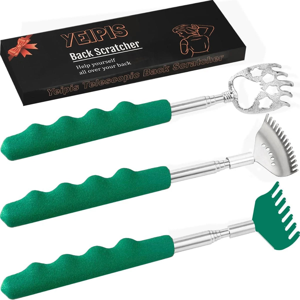 3pcs Diff Back Scratcher Metal Portable Telescoping Back Scratchers-Rubber Handl