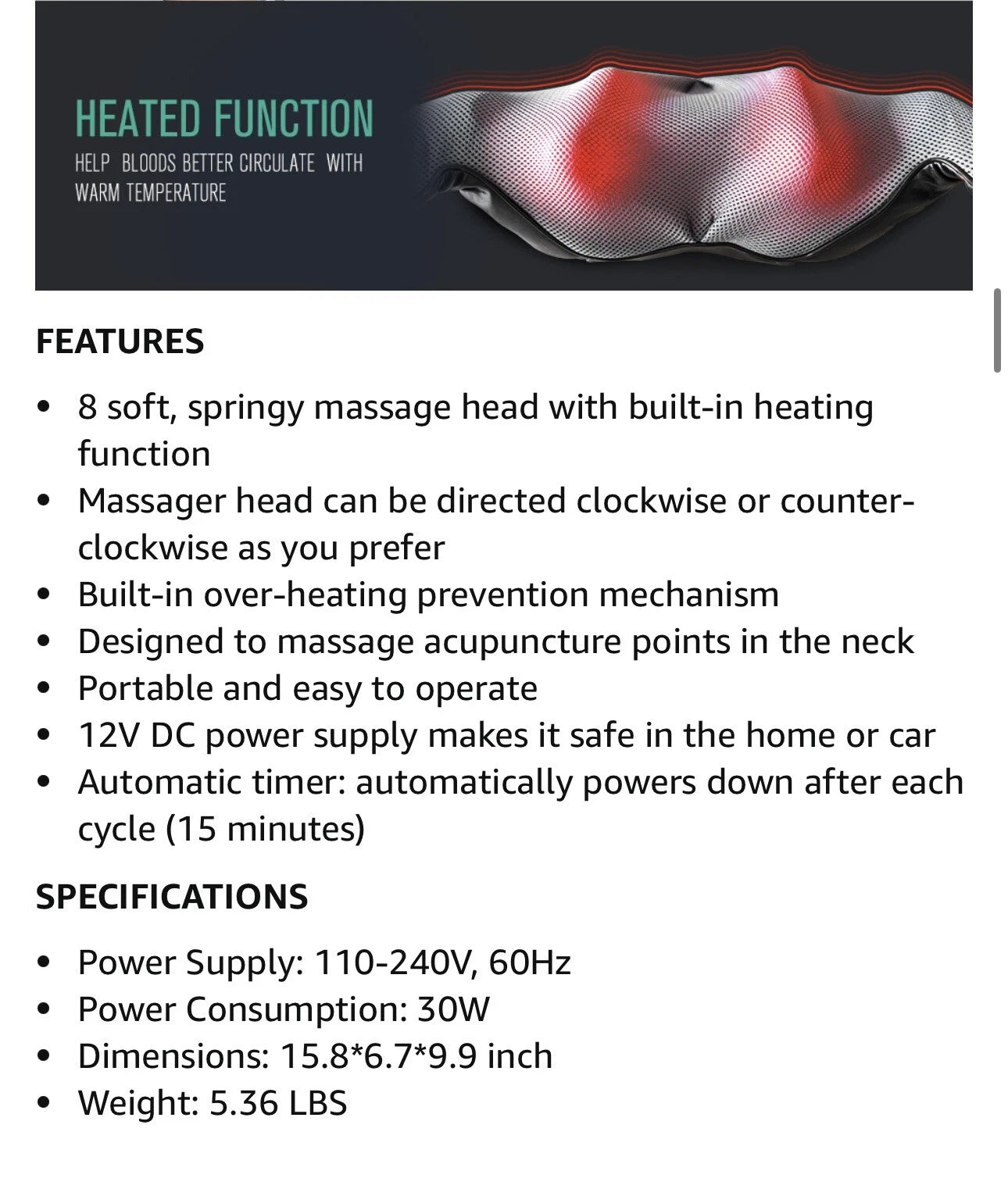 Nekteck Shiatsu Neck/Back Massager with Heat, Electric, Deep Tissue, 8 Nodes New