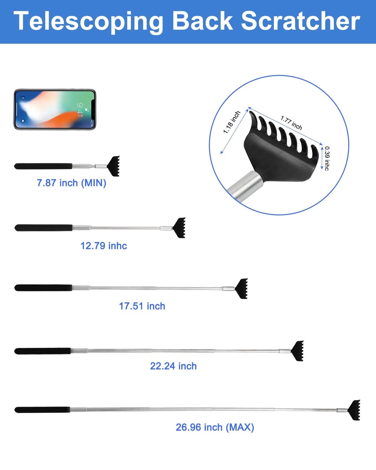 Portable Extendable Back Scratcher, 2 Pack Metal Telescoping Backscratchers