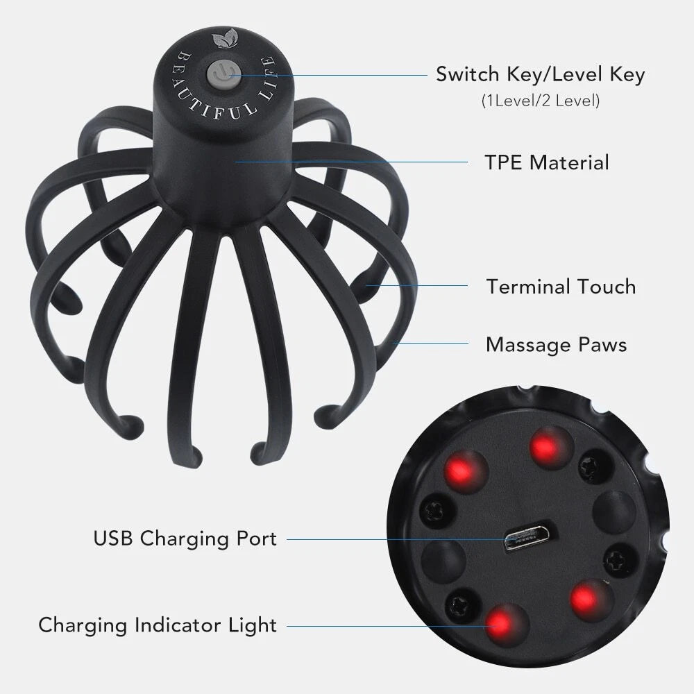 Electric Octopus Claw Scalp Massager Stress Relief Therapeutic Head Scratcher