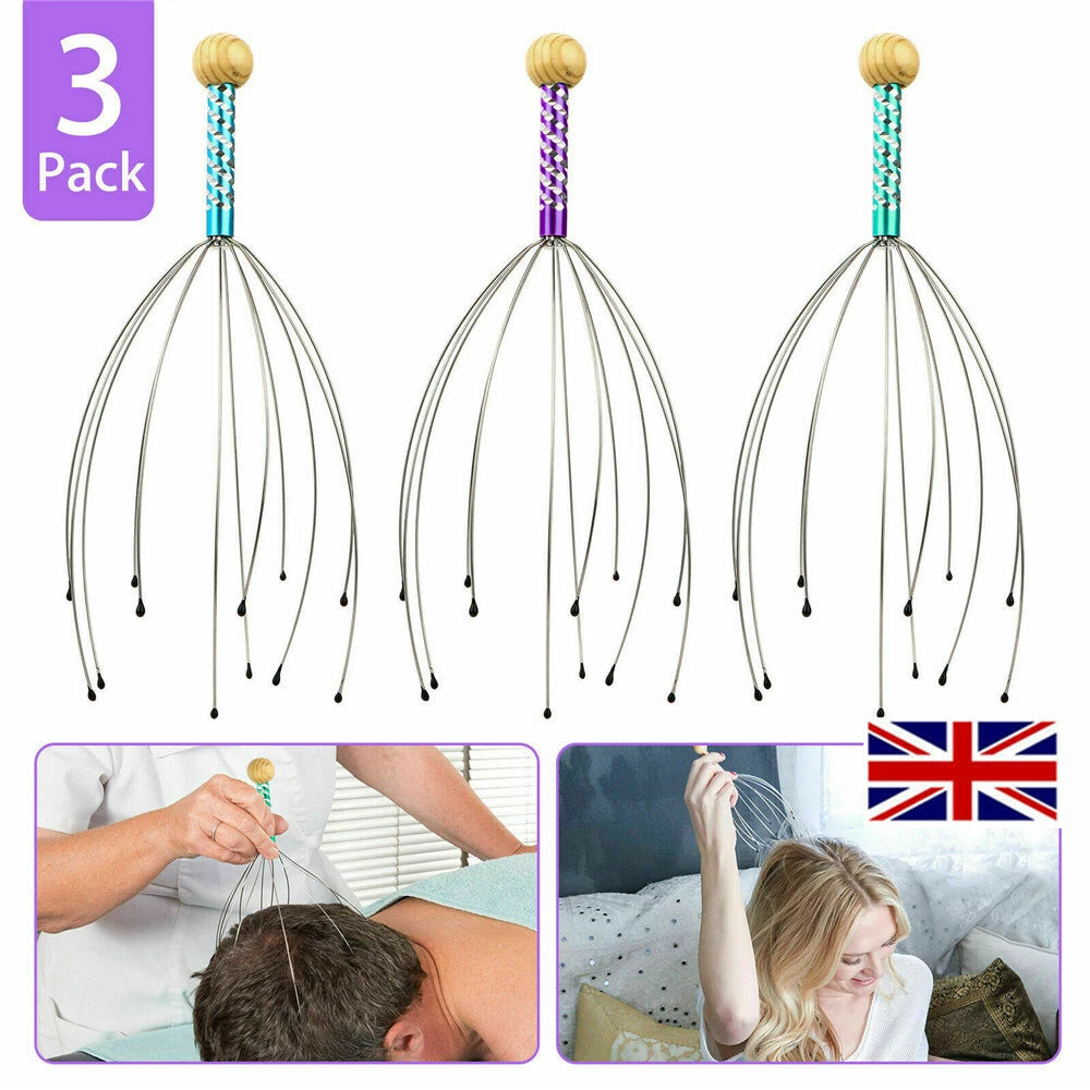 1-3x Head Scratcher Massager Scalp Neck Release Relax-Stress Massage Octopus UK