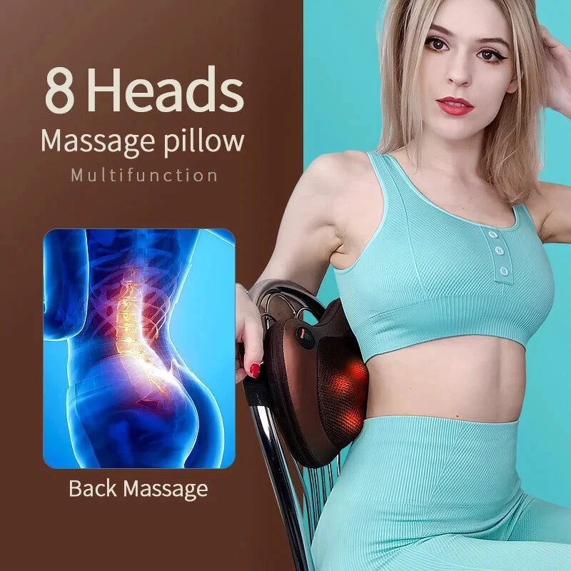 Head Massager Car Home Cervical Shiatsu Massage Neck Back Waist Body Pillow
