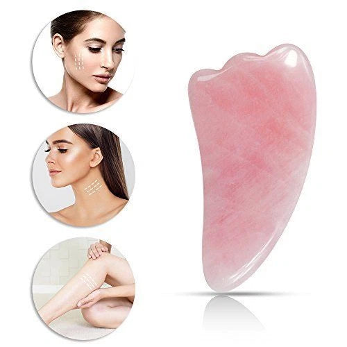 Rose Quartz Crystal GuaSha Facial Roller+Body Gua Sha Board Massager Tool Set