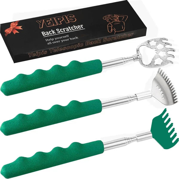 3pcs Diff Back Scratcher Metal Portable Telescoping Back Scratchers-Rubber Handl