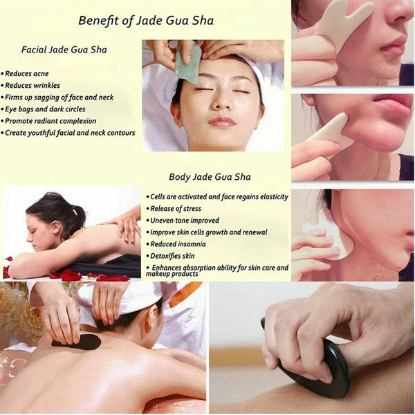 Rose Quartz Crystal GuaSha Facial Roller+Body Gua Sha Board Massager Tool Set