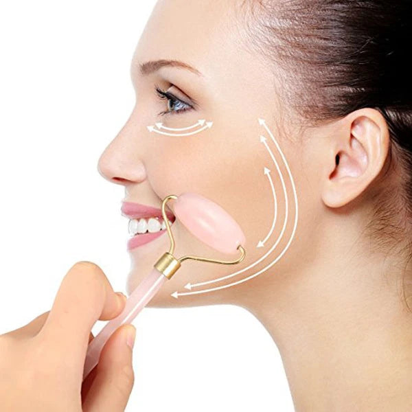 Rose Quartz Crystal GuaSha Facial Roller+Body Gua Sha Board Massager Tool Set
