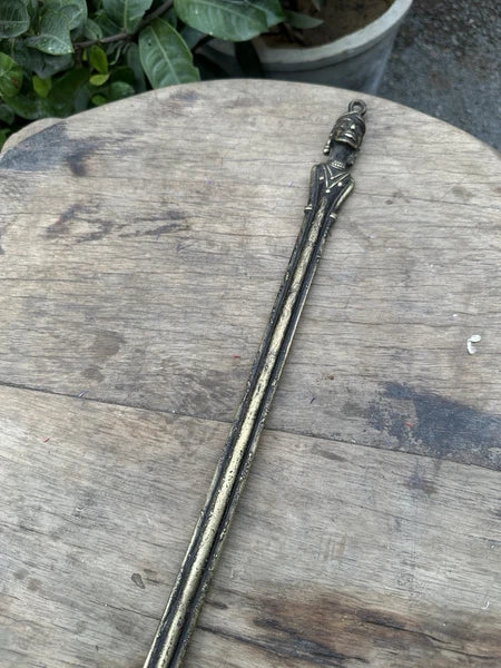 Antique Man Figure Tribal Brass Back Scratcher – Handcrafted Ethnic Rare Old