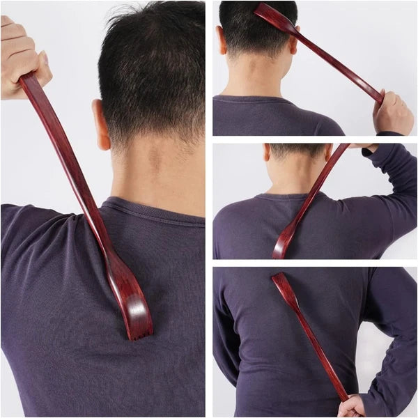 "Oversized Wooden Back Scratcher: 18'' Extended Curved Handle for Better Reach,