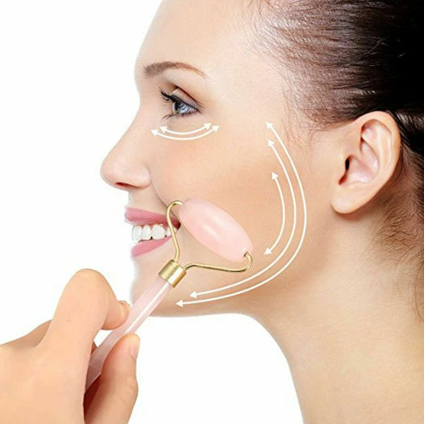 Rose Quartz Crystal GuaSha Facial Roller+Body Gua Sha Board Massager Tool Set