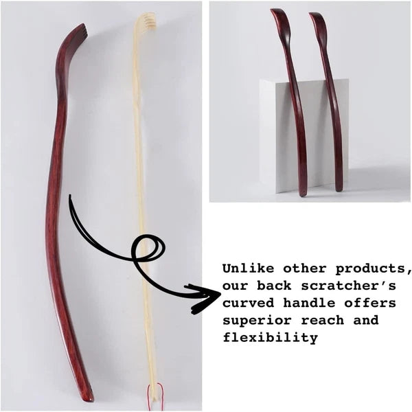 "Oversized Wooden Back Scratcher: 18'' Extended Curved Handle for Better Reach,
