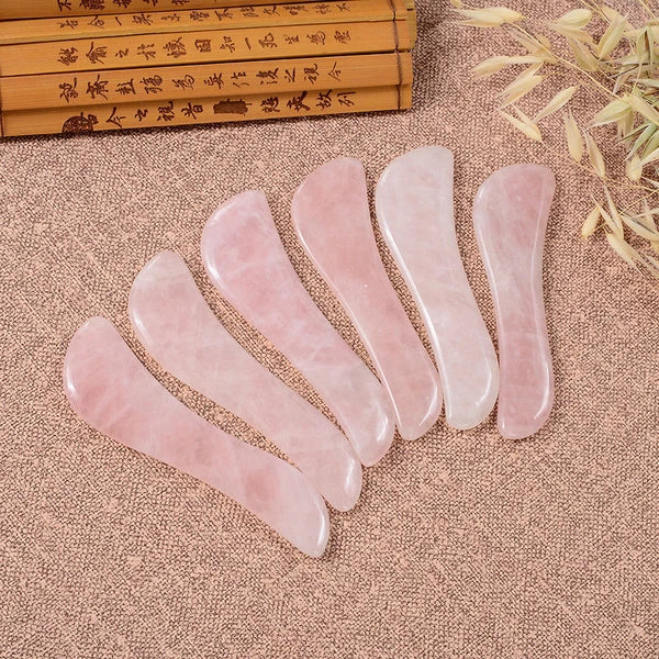 Rose Quartz Crystal GuaSha Facial Roller+Body Gua Sha Board Massager Tool Set