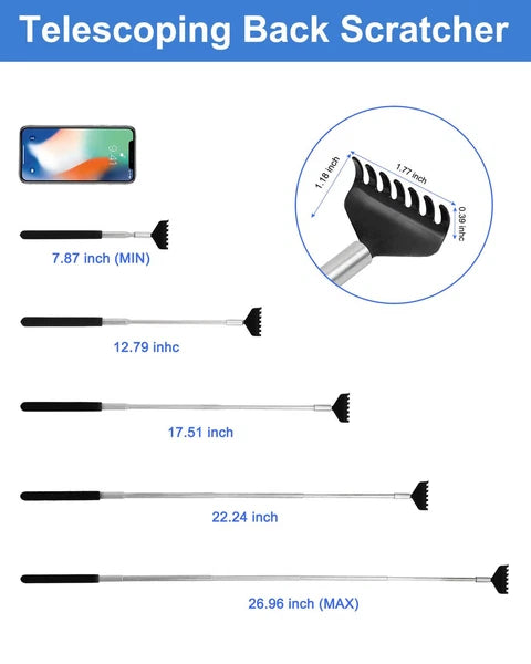 Portable Extendable Back Scratcher, 2 Pack Metal Telescoping Backscratchers