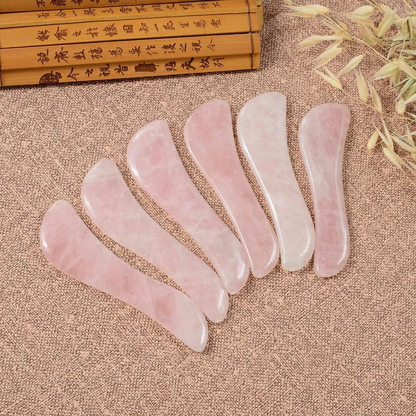 Rose Quartz Crystal GuaSha Facial Roller+Body Gua Sha Board Massager Tool Set