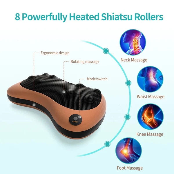 Head Massager Car Home Cervical Shiatsu Massage Neck Back Waist Body Pillow