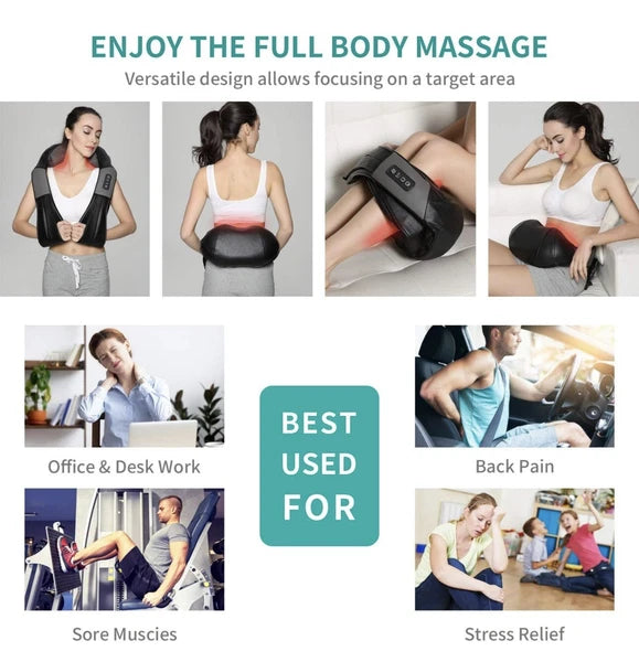 Nekteck Shiatsu Neck/Back Massager with Heat, Electric, Deep Tissue, 8 Nodes New
