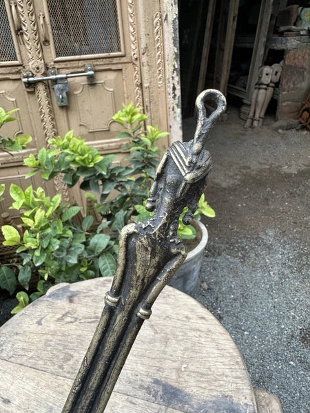 Antique Man Figure Tribal Brass Back Scratcher – Handcrafted Ethnic Rare Old