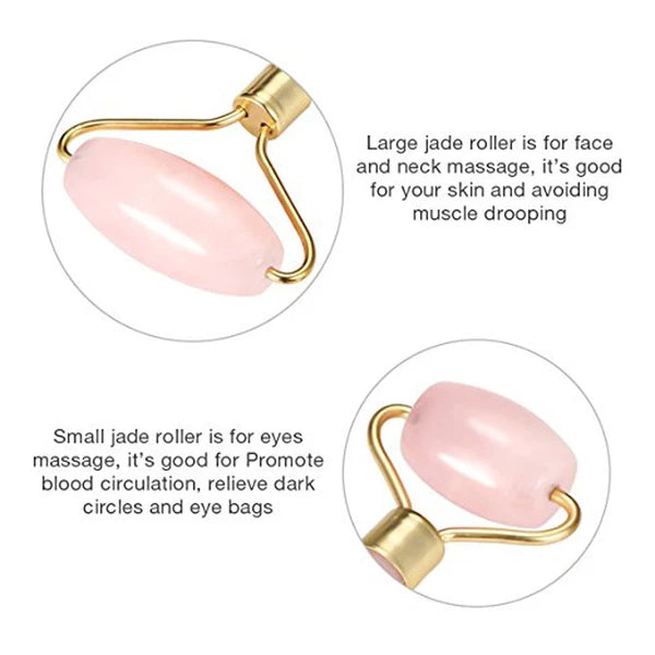 Rose Quartz Crystal GuaSha Facial Roller+Body Gua Sha Board Massager Tool Set