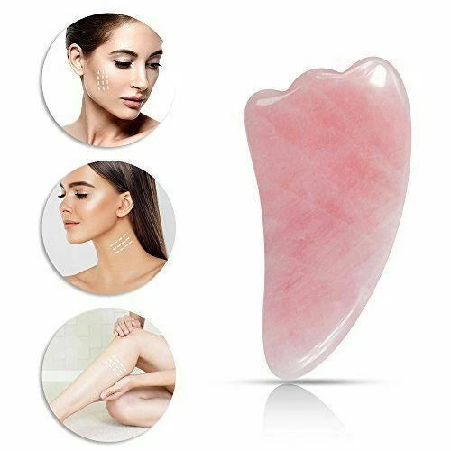 Rose Quartz Crystal GuaSha Facial Roller+Body Gua Sha Board Massager Tool Set