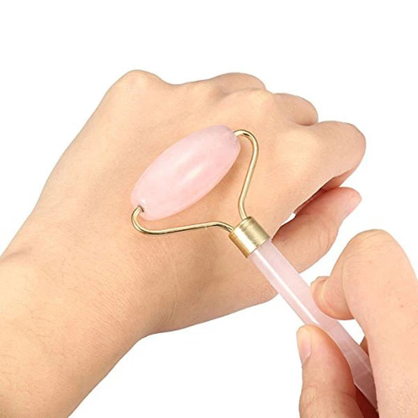 Rose Quartz Crystal GuaSha Facial Roller+Body Gua Sha Board Massager Tool Set