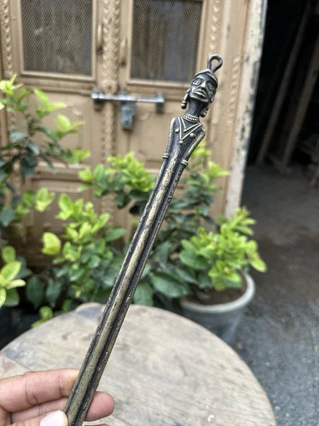 Antique Man Figure Tribal Brass Back Scratcher – Handcrafted Ethnic Rare Old