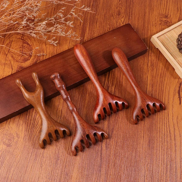 1PC Natural Golden Sandalwood Five-Claw Scalp Massager Gua Sha Tool Scratcher