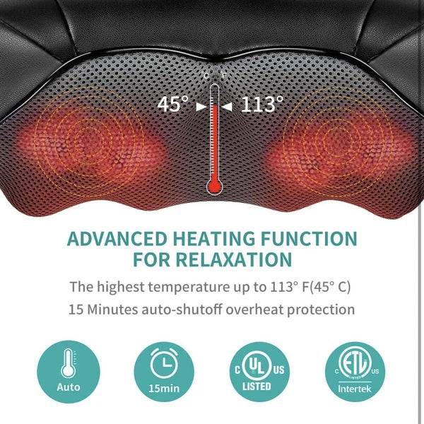 Nekteck Shiatsu Neck/Back Massager with Heat, Electric, Deep Tissue, 8 Nodes New