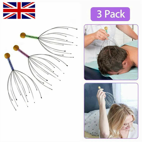 1-3X Head Massager Metal Scalp Neck Body Natural Relax Pain Relief Scratcher UK