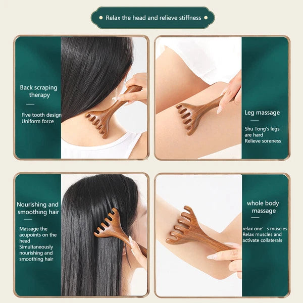 1PC Natural Golden Sandalwood Five-Claw Scalp Massager Gua Sha Tool Scratcher
