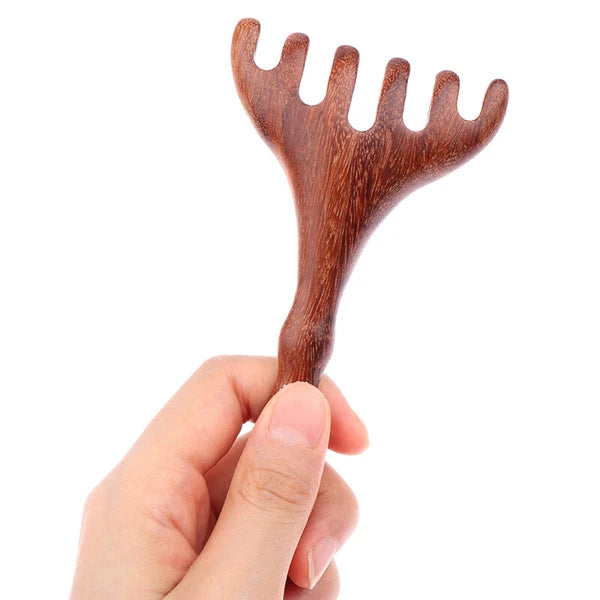 1PC Natural Golden Sandalwood Five-Claw Scalp Massager Gua Sha Tool Scratcher