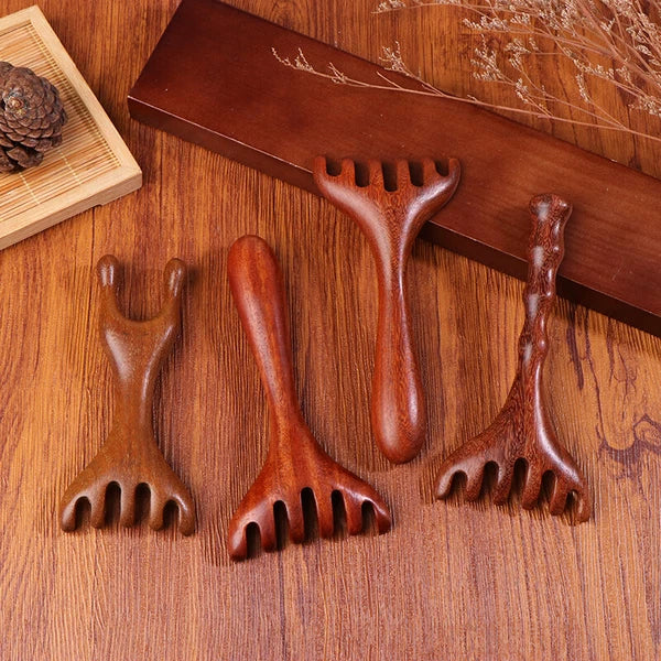 1PC Natural Golden Sandalwood Five-Claw Scalp Massager Gua Sha Tool Scratcher