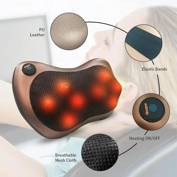 Head Massager Car Home Cervical Shiatsu Massage Neck Back Waist Body Pillow