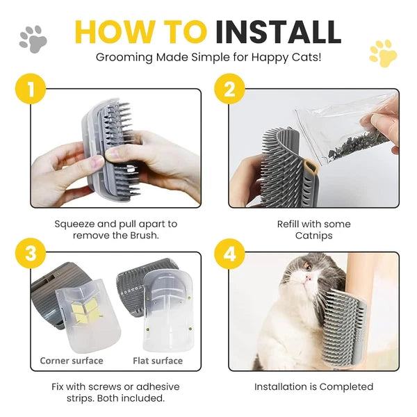 2×Cat Self Groomer with Catnip Wall Corner Massage Comb Scratcher Grooming Brush